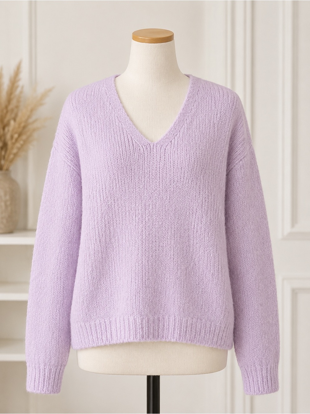 Free People Lilac V-Neck Plush Knit Sweater
